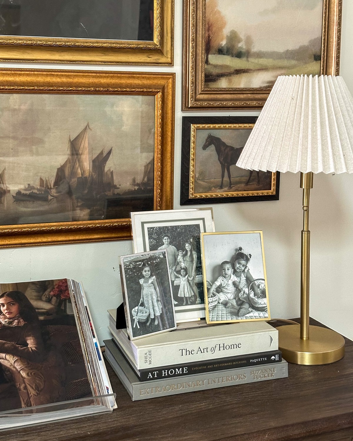 Ralph Lauren inspired sideboard decor - framed photos